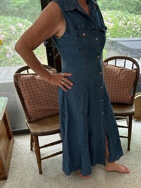 Vintage American Eagle 90s Denim dress. Bohochic maxi, flared hem.💯% soft cotton